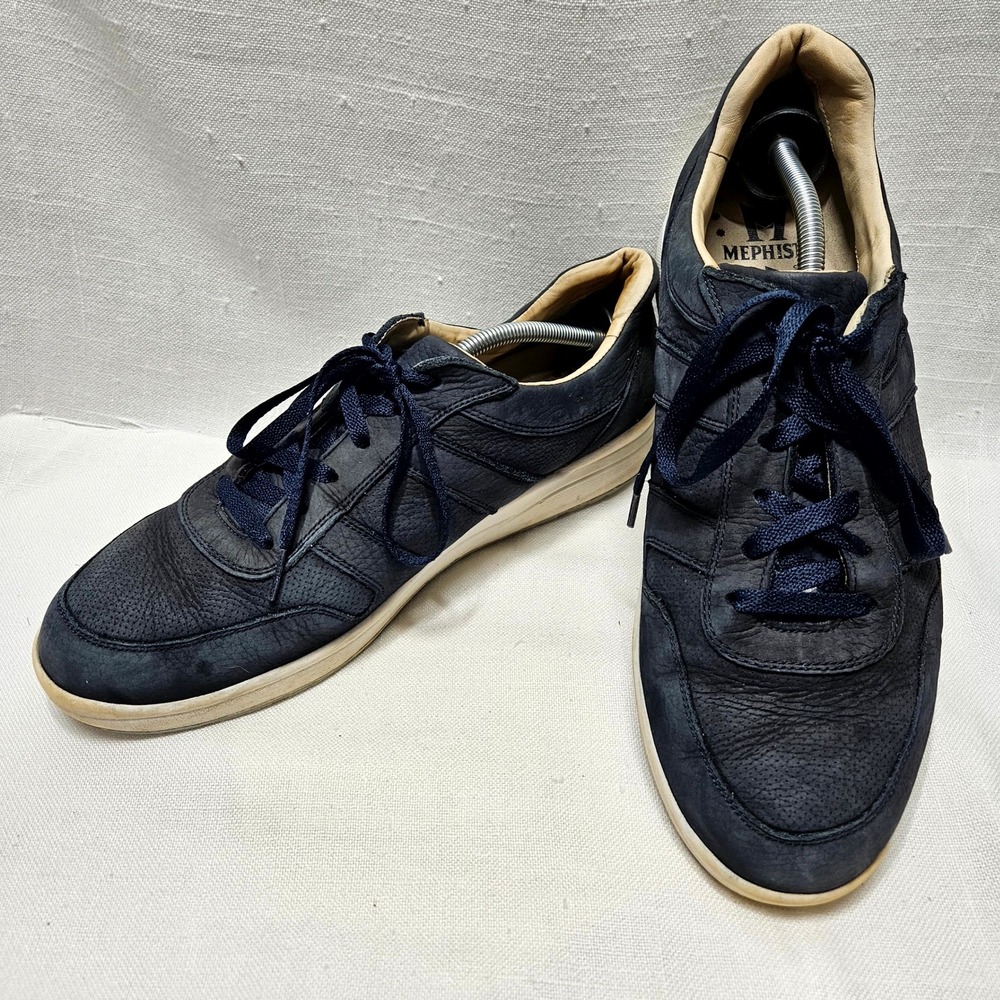 Mephisto Sneaker Mens 12 Navy Blue Leather Low Top Walking Shoes Casual Luxury